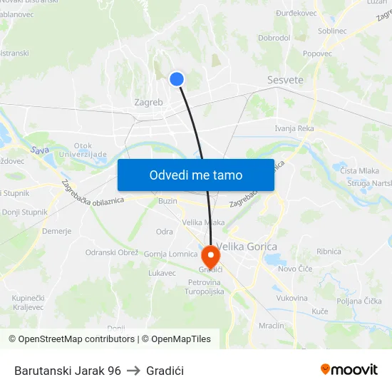 Barutanski Jarak 96 to Gradići map