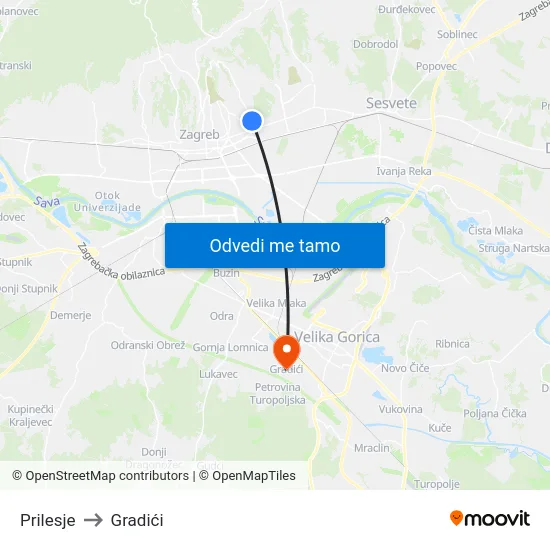 Prilesje to Gradići map