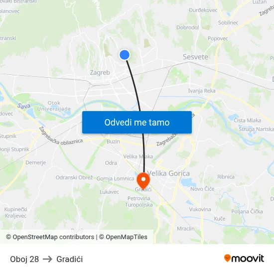 Oboj 28 to Gradići map