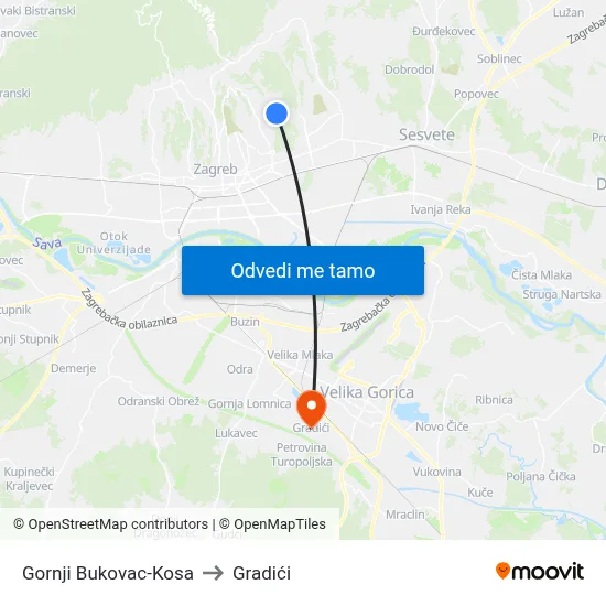 Gornji Bukovac-Kosa to Gradići map