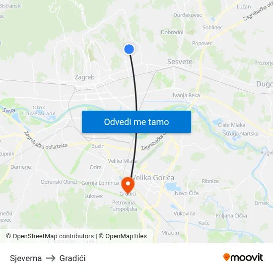 Sjeverna to Gradići map