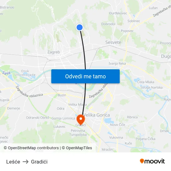 Lešće to Gradići map