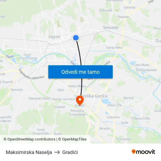 Maksimirska Naselja to Gradići map