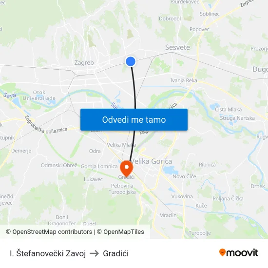 I. Štefanovečki Zavoj to Gradići map