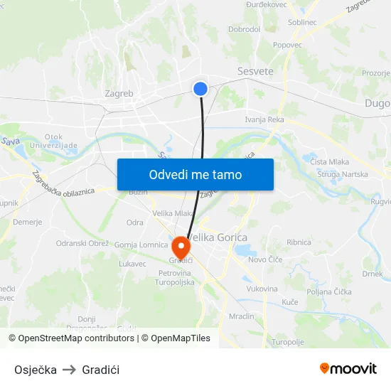 Osječka to Gradići map