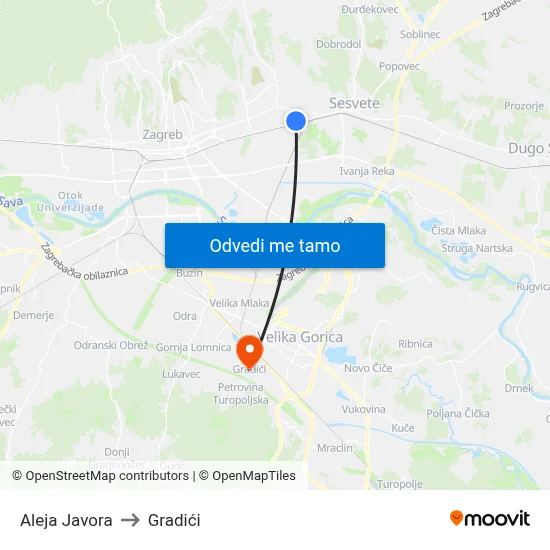 Aleja Javora to Gradići map