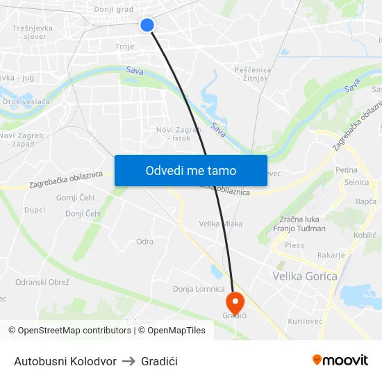 Autobusni Kolodvor to Gradići map
