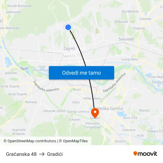 Gračanska 48 to Gradići map