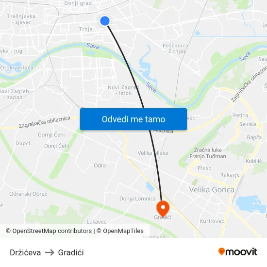 Držićeva to Gradići map