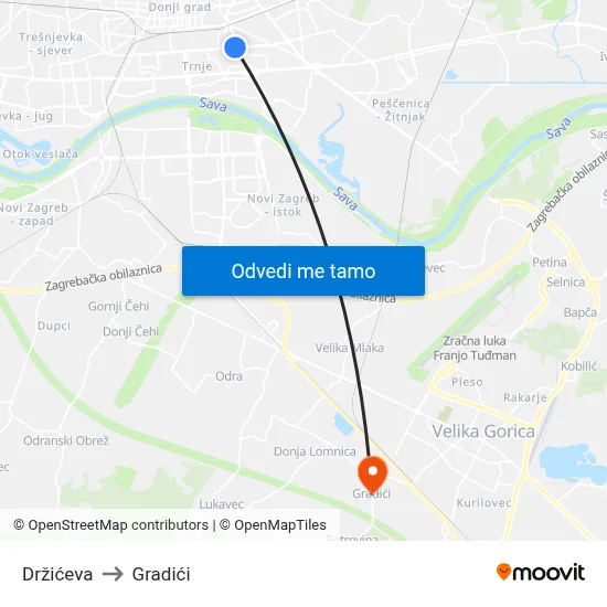 Držićeva to Gradići map