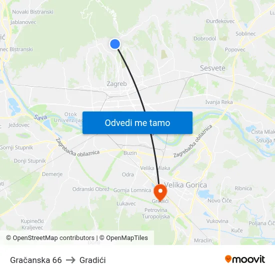 Gračanska 66 to Gradići map
