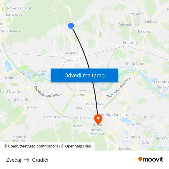 Zvečaj to Gradići map