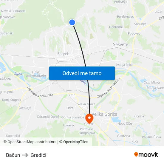 Bačun to Gradići map