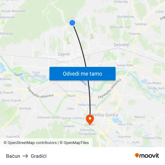 Bačun to Gradići map