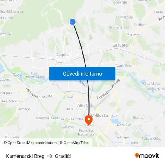 Kamenarski Breg to Gradići map