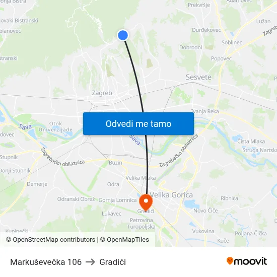 Markuševečka 106 to Gradići map