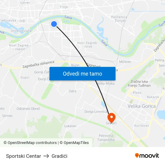 Sportski Centar to Gradići map