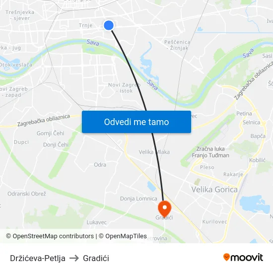 Držićeva-Petlja to Gradići map