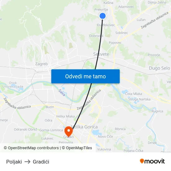 Poljaki to Gradići map