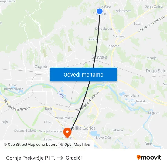 Gornje Prekvršje P.I T. to Gradići map