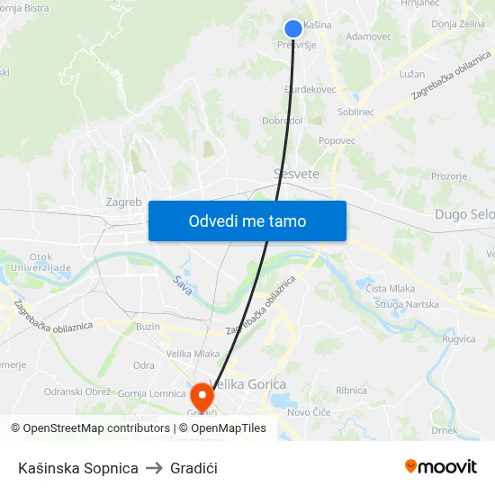 Kašinska Sopnica to Gradići map