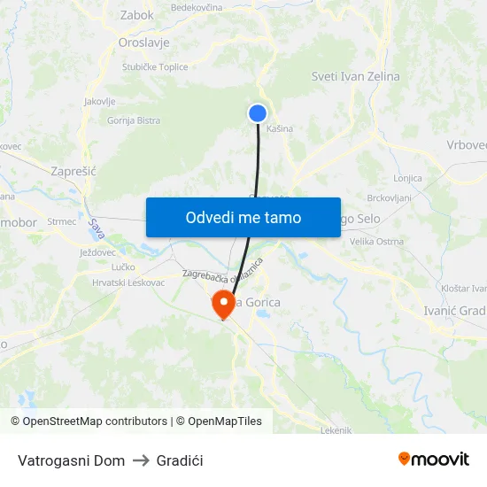 Vatrogasni Dom to Gradići map