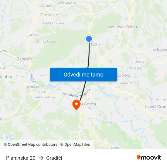 Planinska 20 to Gradići map