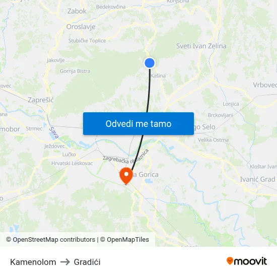 Kamenolom to Gradići map