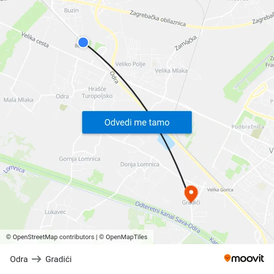 Odra to Gradići map