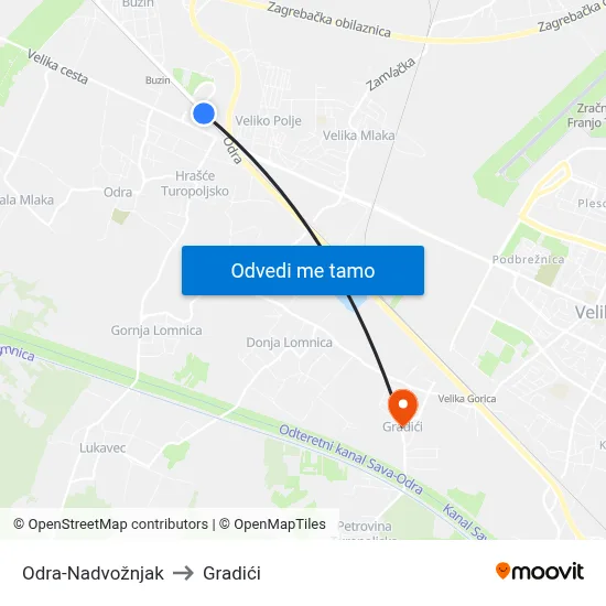 Odra-Nadvožnjak to Gradići map