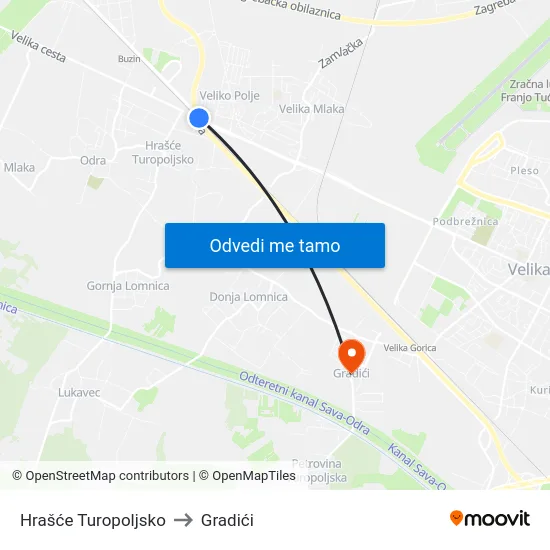 Hrašće Turopoljsko to Gradići map