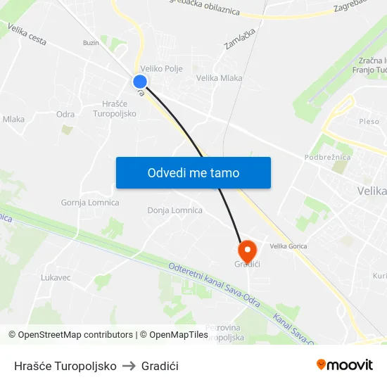 Hrašće Turopoljsko to Gradići map