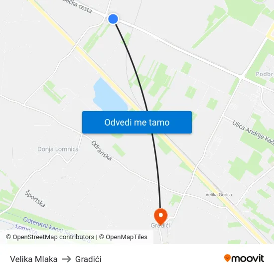 Velika Mlaka to Gradići map