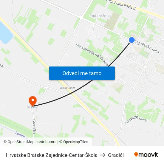 Hrvatske Bratske Zajednice-Centar-Škola to Gradići map