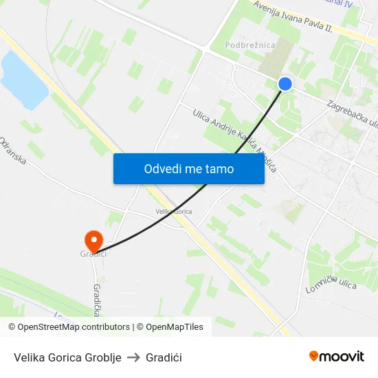 Velika Gorica Groblje to Gradići map