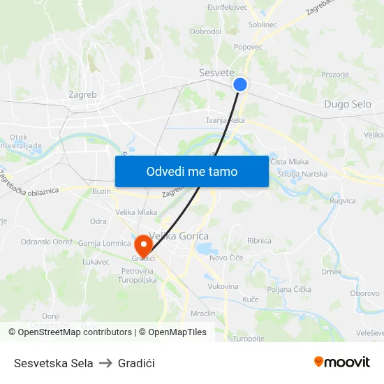 Sesvetska Sela to Gradići map