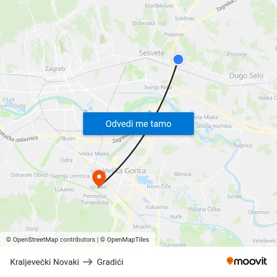 Kraljevečki Novaki to Gradići map