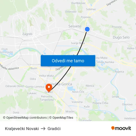 Kraljevečki Novaki to Gradići map