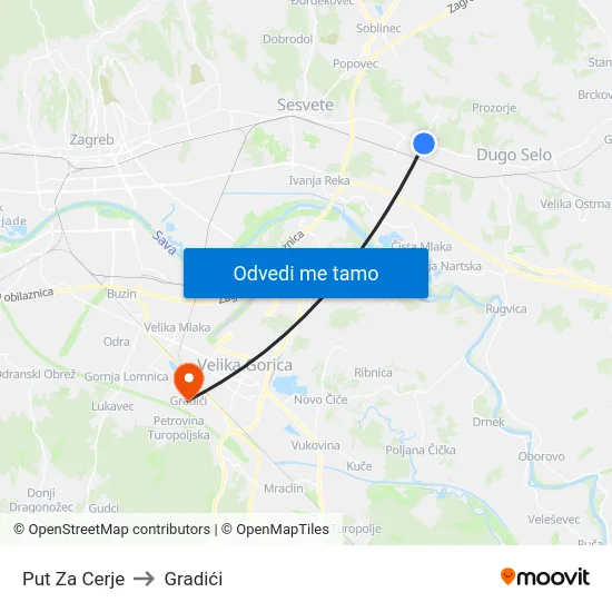 Put Za Cerje to Gradići map