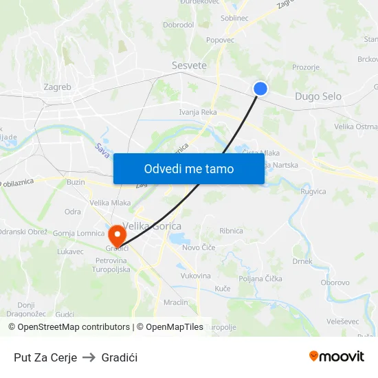 Put Za Cerje to Gradići map