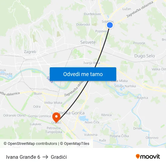 Ivana Granđe 6 to Gradići map