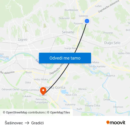 Šašinovec to Gradići map