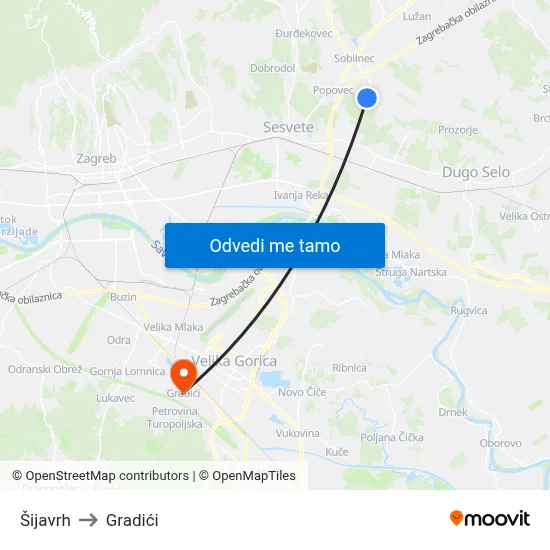 Šijavrh to Gradići map