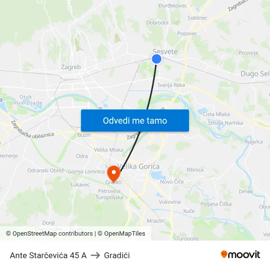 Ante Starčevića 45 A to Gradići map