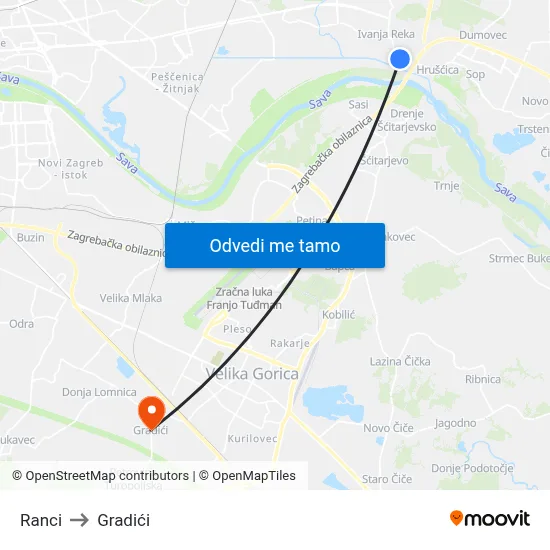 Ranci to Gradići map
