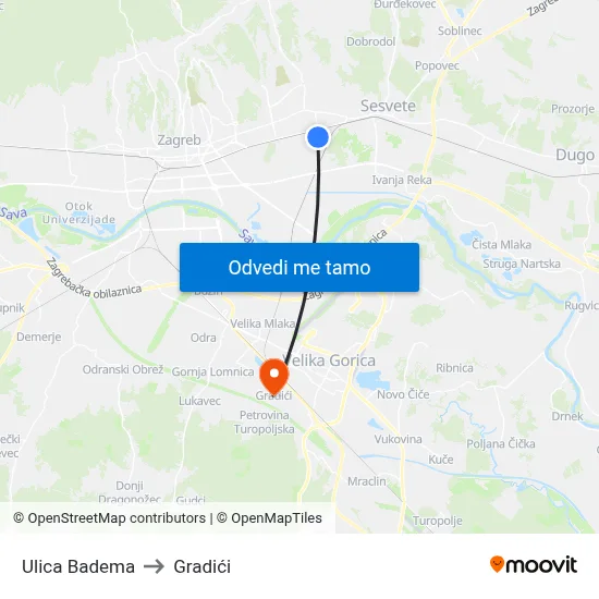 Ulica Badema to Gradići map