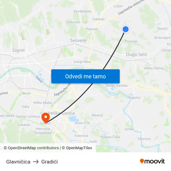 Glavničica to Gradići map