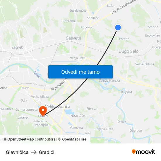 Glavničica to Gradići map
