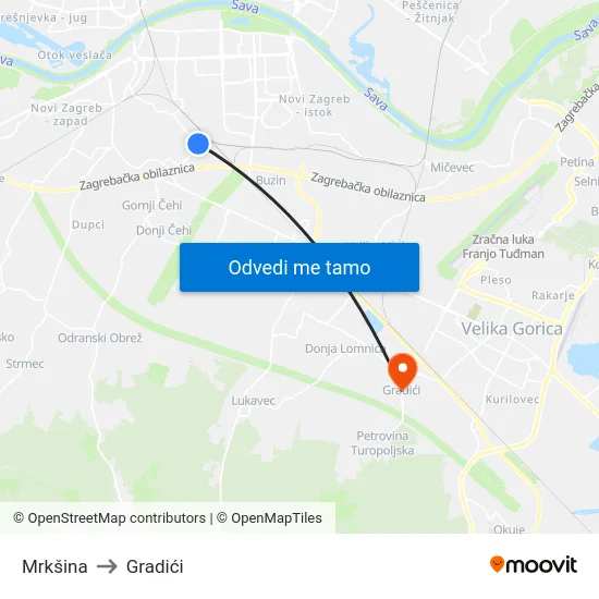 Mrkšina to Gradići map