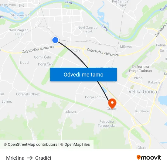 Mrkšina to Gradići map